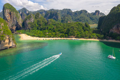 Scenic view of sea and mountains