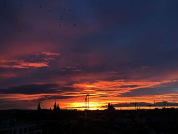 Silhouette birds against sky during sunset