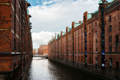 The warehouse district or speicherstadt. wandrahmsfleet canal. unesco world heritage site