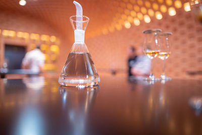 Close-up of wine glass on table