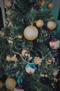 Decorated christmas tree at night