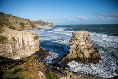 Scenic view of sea against blue sky