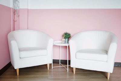 Empty chair on table at home