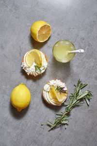 High angle view of sliced lemons on table