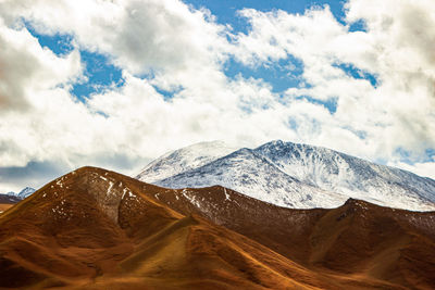 Scenic view of snowcapped mountains against sky