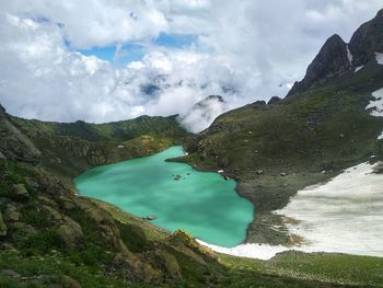 High angle view of lake against sky