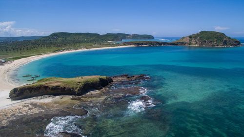 Scenic view of sea against clear blue sky