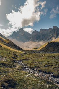 Scenic view of mountains against sky