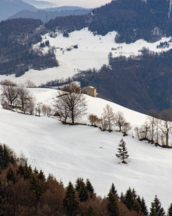Scenic view of snow covered mountains