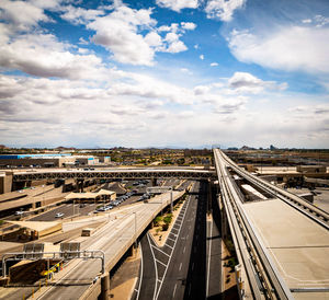 High angle view of railroad tracks against sky