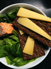 High angle view of food in plate