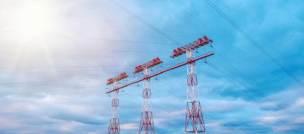 High-voltage transmission towers. high voltage post. high voltage tower sky sunset background