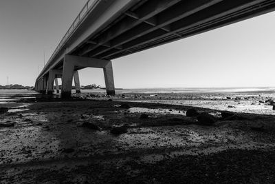 Bridge over sea against clear sky