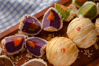 High angle view of fruits on table