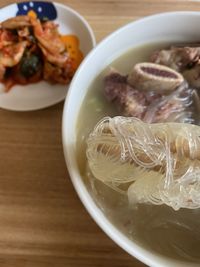 High angle view of food in bowl on table