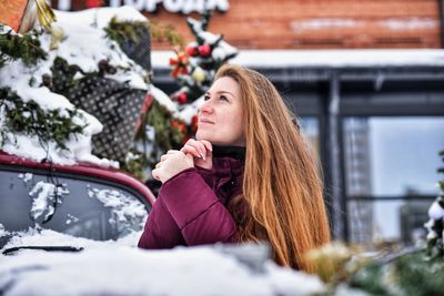 Portrait of woman in snow