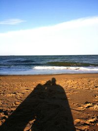 Rear view of silhouette person on beach against sky