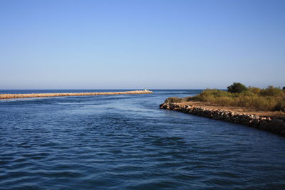 Scenic view of sea against clear sky