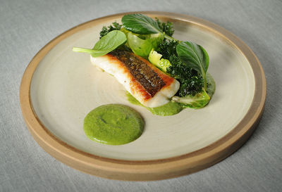 High angle view of salad in plate on table