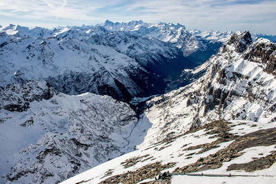 Scenic view of snowcapped mountains against sky