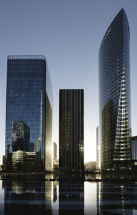 Low angle view of skyscrapers against clear sky