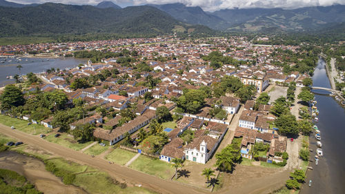 High angle view of townscape against sky