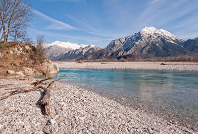 Scenic view of snowcapped mountains against sky