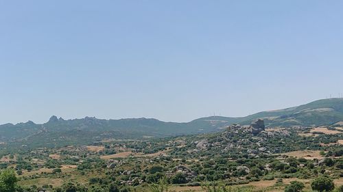 Scenic view of landscape against clear blue sky