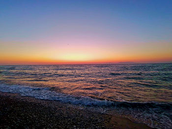 Scenic view of sea against clear sky during sunset