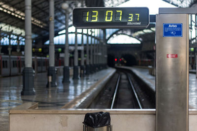 Digital clock at railroad station platform