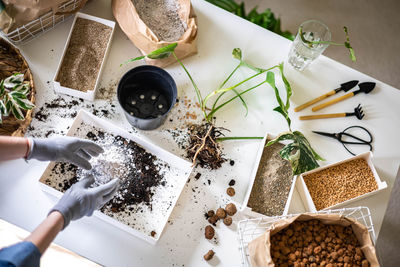 High angle view of food on table