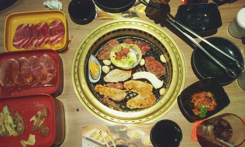 Close-up of food served on table