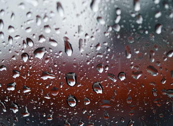Full frame shot of raindrops on glass window