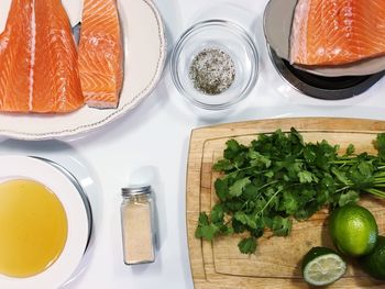 Close-up of food served on table