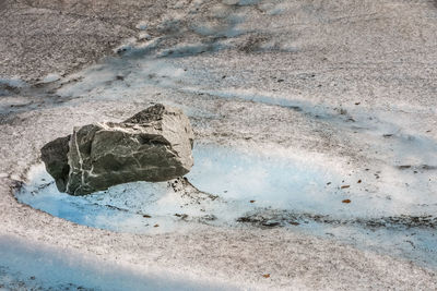 High angle view of rock on shore