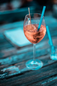 Close-up of beer glass on table