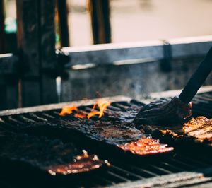 Close-up of meat on barbecue grill