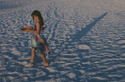 High angle view of woman sitting on land