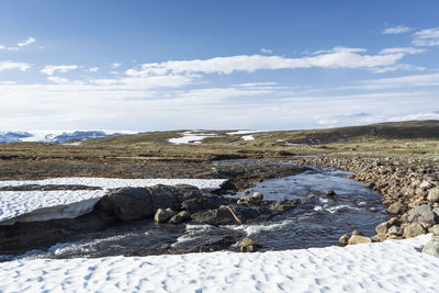 Scenic view of land against sky during winter