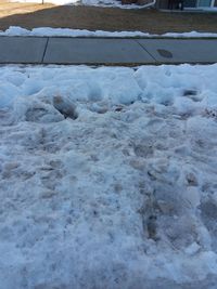 High angle view of snow covered land