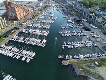 High angle view of buildings in city