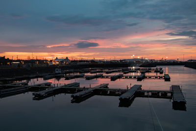 High angle view of cityscape against sky during sunset