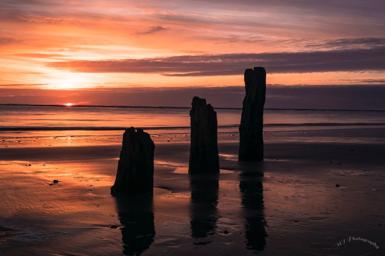 sunset, sea, outdoors, no people, beach, water, sky, day