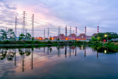 Scenic view of factory against sky