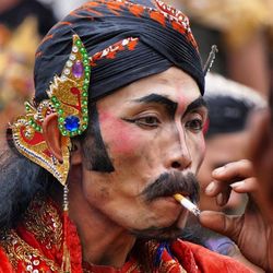 Close-up portrait of man wearing mask