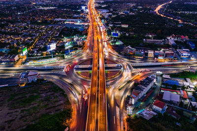 Traffic circle rama 5 road of expressway top view at thailand