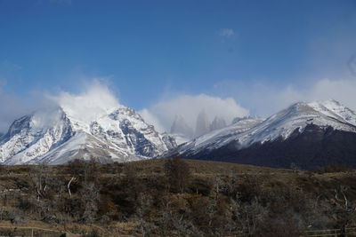 Scenic view of snowcapped mountains against sky