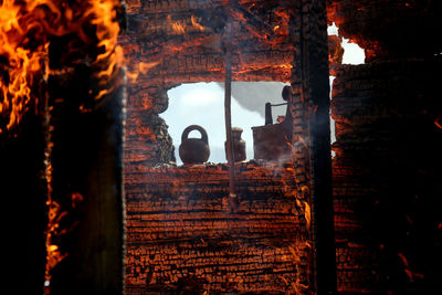 Low angle view of window on old building