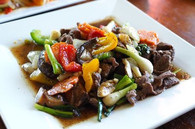 Close-up of food served in plate