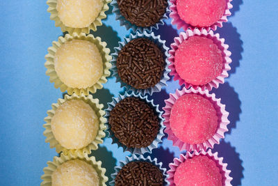 Directly above shot of cupcakes against white background